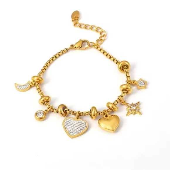 Star Heart 18K Gold Stainless Steel Waterproof Charm Slider Bracelet - Picture 5 of 9